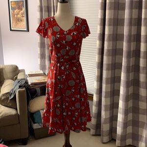 Talbots red printed fit and flare dress- 2petite
